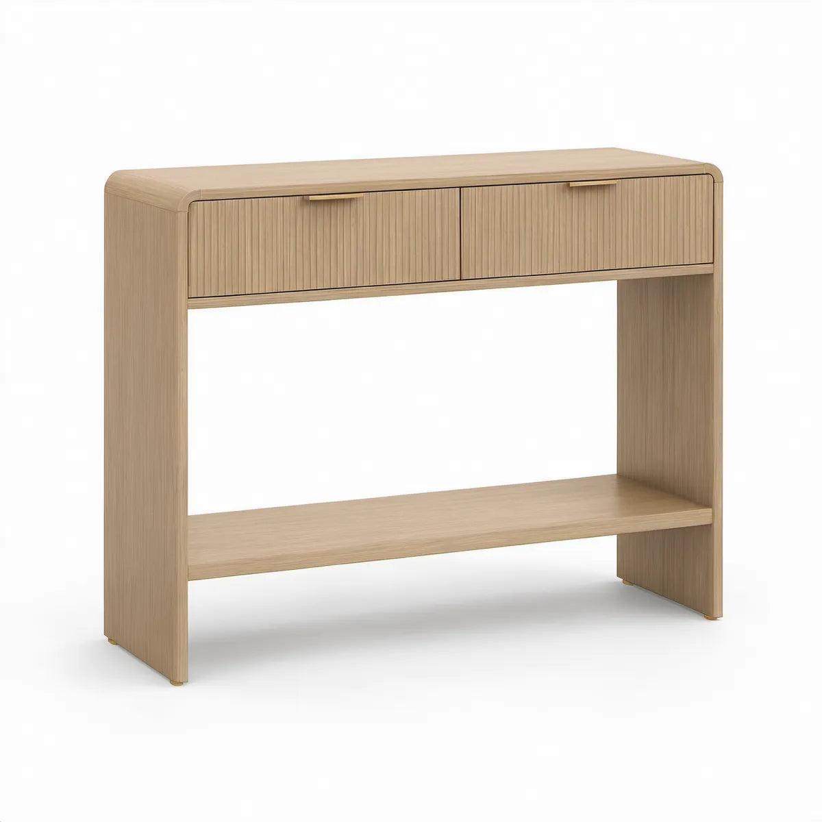 Consola em MDF com 2 Gavetas e Prateleira, Carvalho-claro/Dourado, 100 x 35 x 80 cm