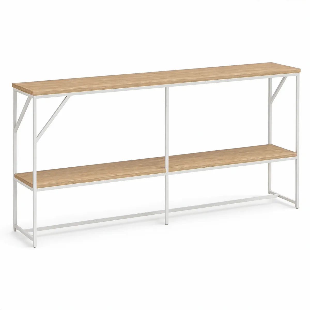 Consola Rectangular com Prateleira em Carvalho Claro e Branco, 160 x 30 x 80 cm