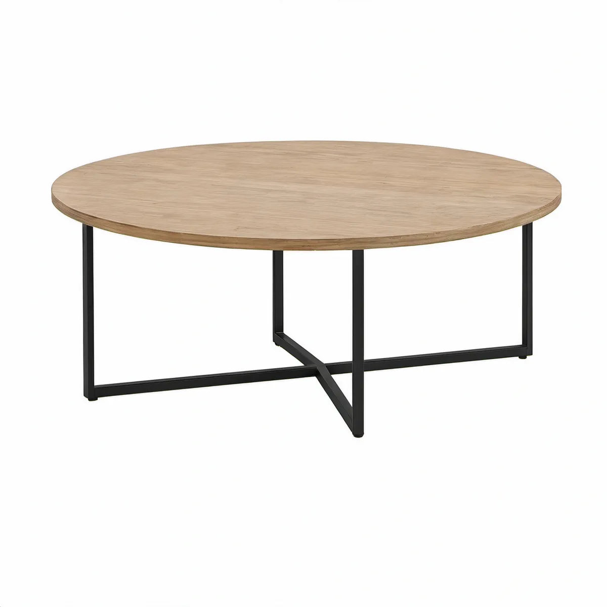 Mesa de Centro Redonda Ø100 x 45 cm em MDF com Revestimento Melamínico Carvalho e Estrutura em Aço Preto
