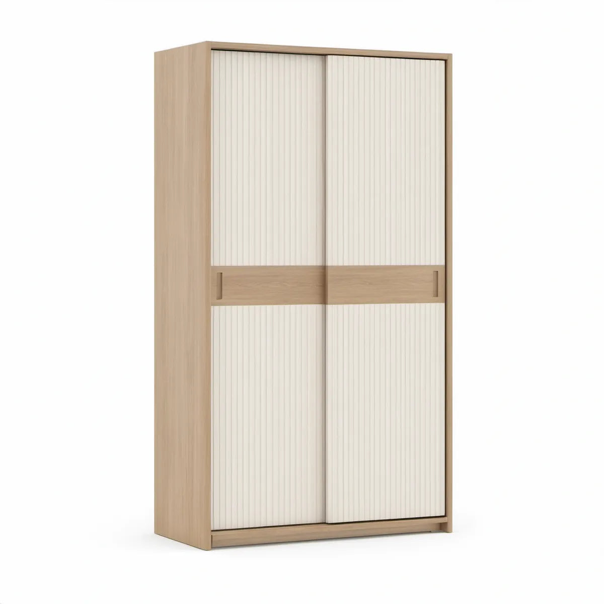Roupeiro de 2 Portas de Correr 120 x 60 x 200 cm em Carvalho Claro e Branco Mate