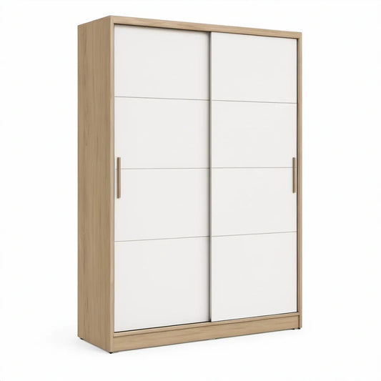 Roupeiro com 2 Portas de Correr em Branco e Carvalho Claro, 120 x 60 x 200 cm