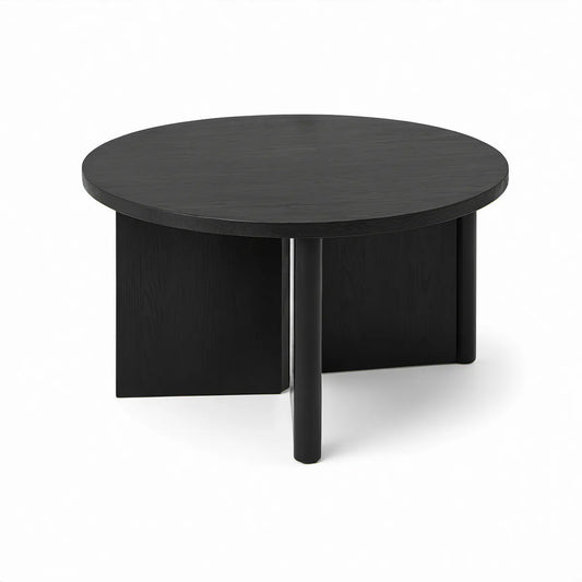 Mesa de Centro Redonda em MDF com Acabamento Carvalho Preto, Ø 90 x 38 cm
