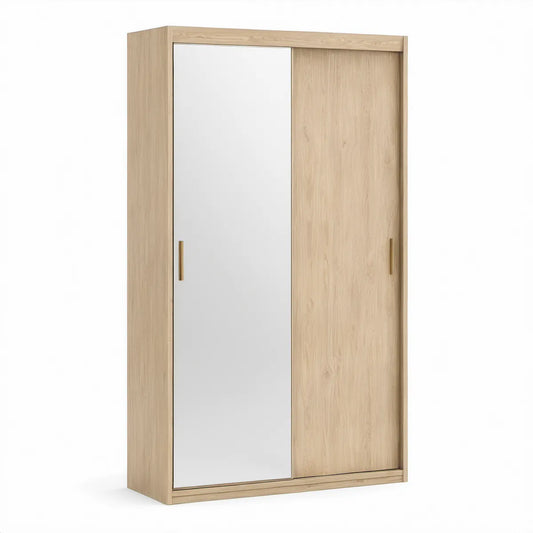 Roupeiro com 2 Portas de Correr e Espelho em Carvalho Claro, 120 x 60 x 200 cm