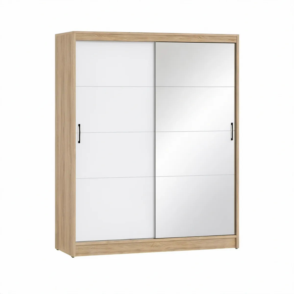 Roupeiro com 2 Portas de Correr e Espelho 180 x 60 x 200 cm Carvalho Natural e Branco