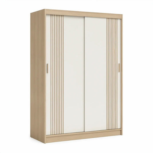 Roupeiro com 2 Portas de Correr em MDP Branco e Carvalho Claro, 120 x 60 x 200 cm