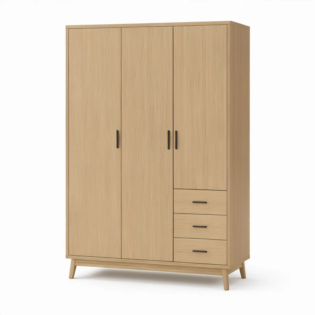 Roupeiro de 3 Portas e 3 Gavetas em Carvalho Claro e Preto, 120 x 55 x 200 cm