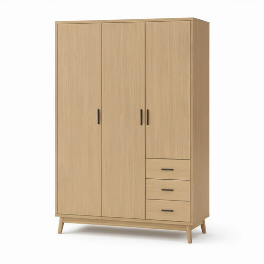 Roupeiro de 3 Portas e 3 Gavetas em Carvalho Claro e Preto, 120 x 55 x 200 cm
