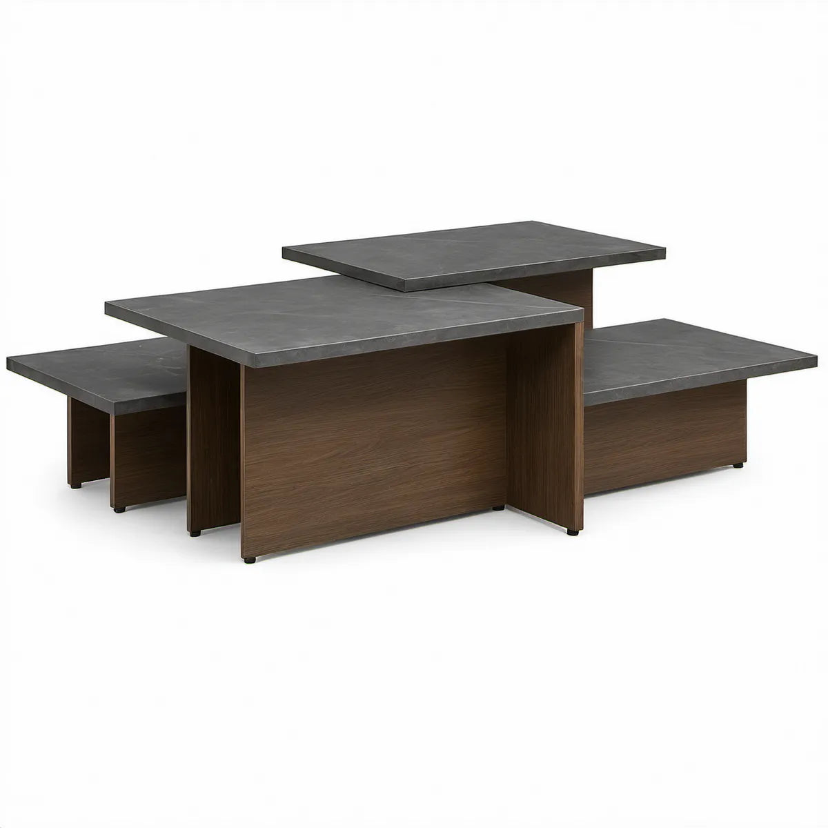 Conjunto de 4 Mesas Retangulares Encaixáveis em MDF, Cinzento-Escuro e Castanho-Escuro, 120 x 70 x 45 cm