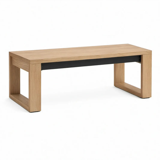 Mesa de Centro Retangular em MDF Folheado a Carvalho com Estrutura em Aço Preto, 110 x 60 x 45 cm