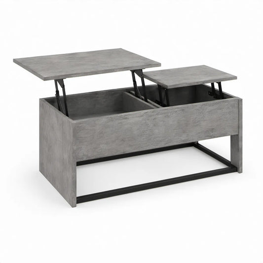 Mesa de Centro Elevatória Retangular com 2 Tampos, Cinzento Efeito Cimento e Preto, 100 x 60 x 45 cm