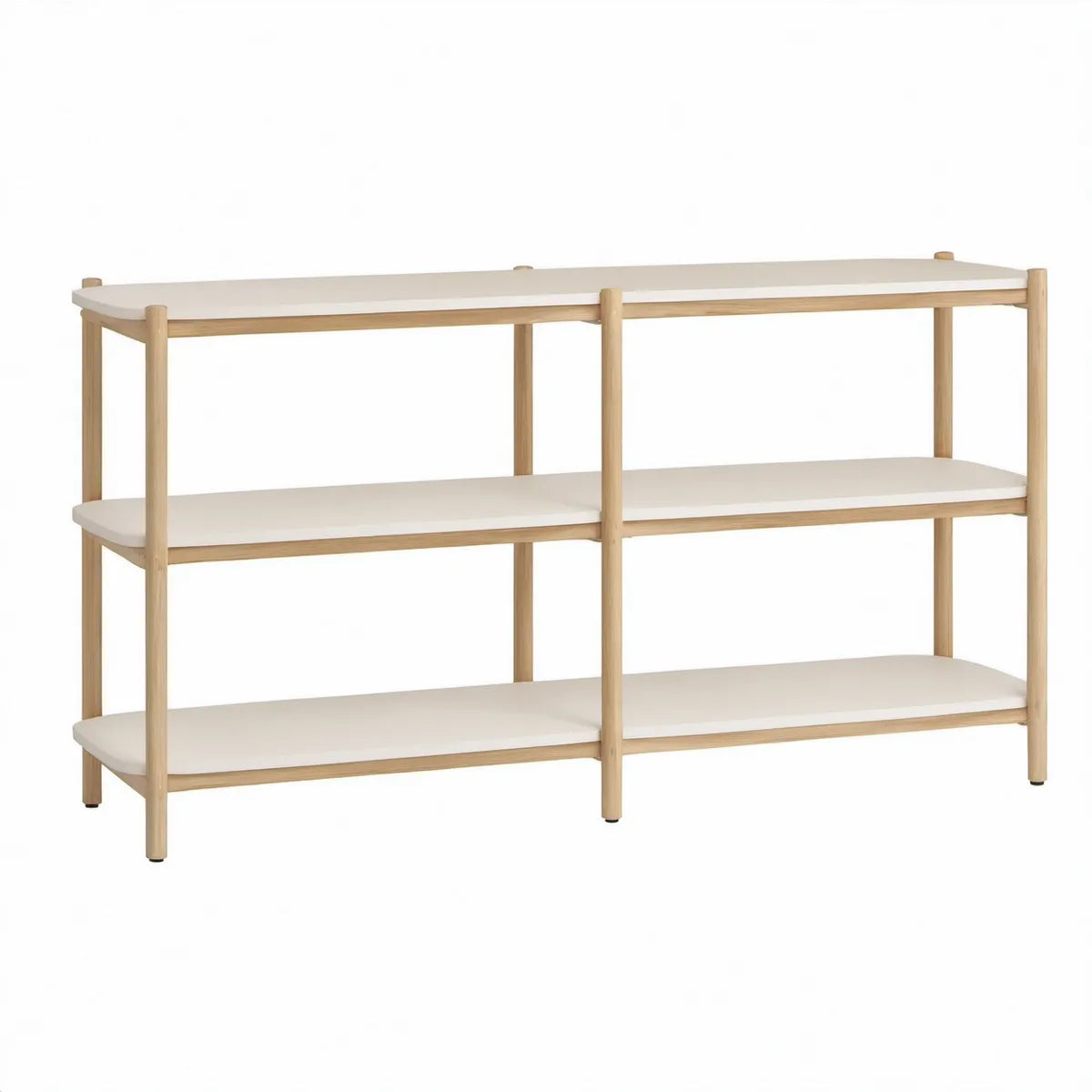 Consola de Entrada com 3 Prateleiras, 120 x 35 x 80 cm, Bambu e MDF Branco