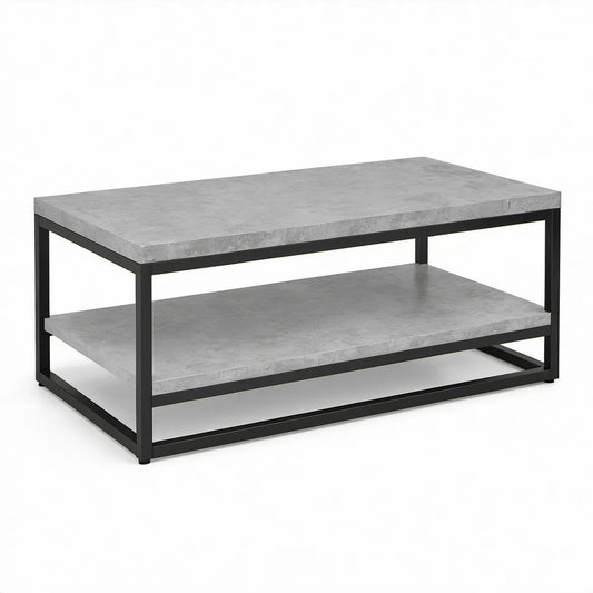 Mesa de Centro Retangular com Prateleira 100 x 50 x 45 cm Cinzento e Preto