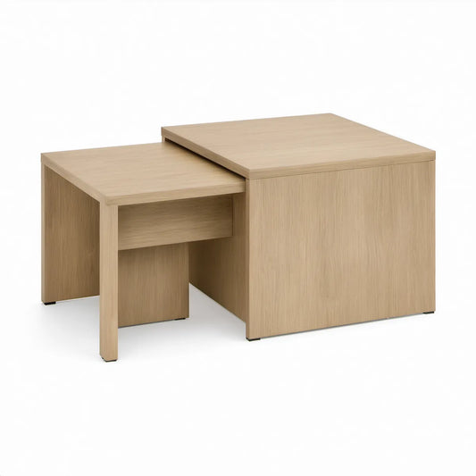 Conjunto de 2 Mesas de Centro Quadradas em MDF com Revestimento de Carvalho Natural, 80 x 80 x 45 cm e 65 x 65 x 36 cm