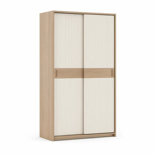 Roupeiro de 2 Portas de Correr 120 x 60 x 200 cm em Carvalho Claro e Branco Mate